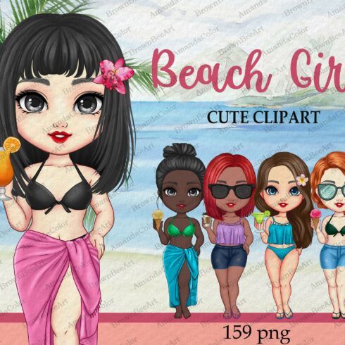 Beach girl Clipart- The best summer cover image.