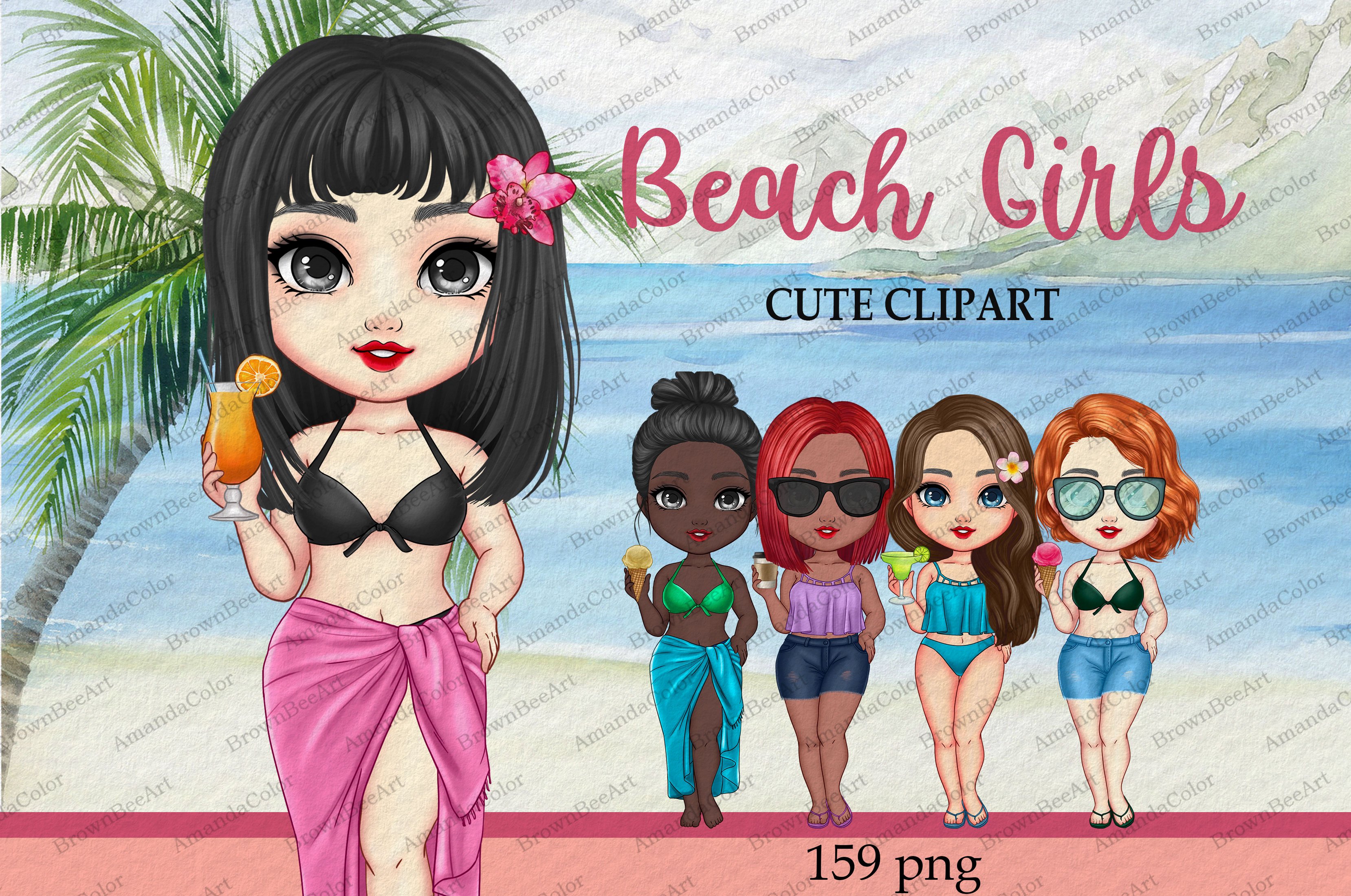 Beach girl Clipart- The best summer cover image.