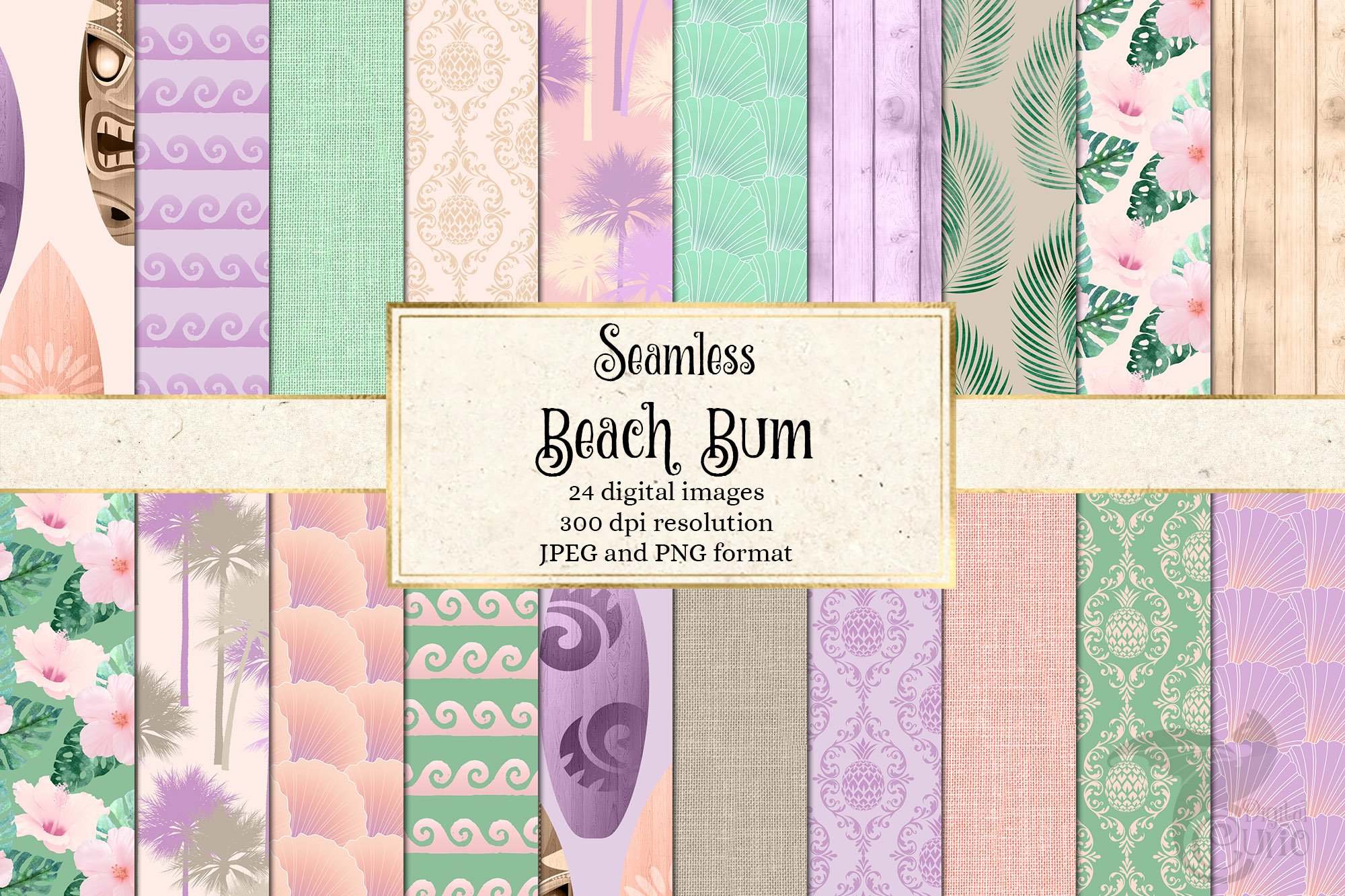 Beach Bum Digital Paper and Clipart cover image.