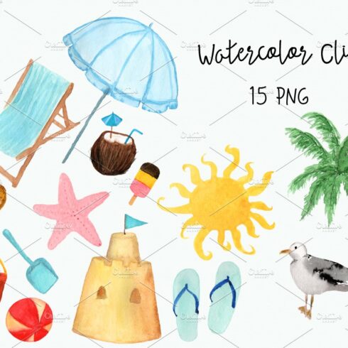 Watercolor Beach Clip Art cover image.