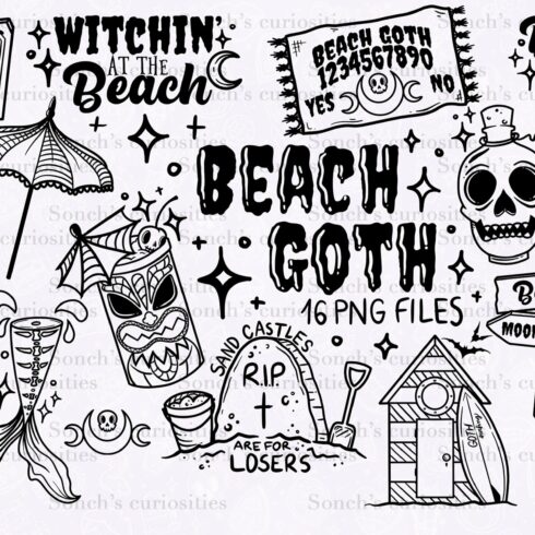 Summer Beach Goth PNG lineart files cover image.