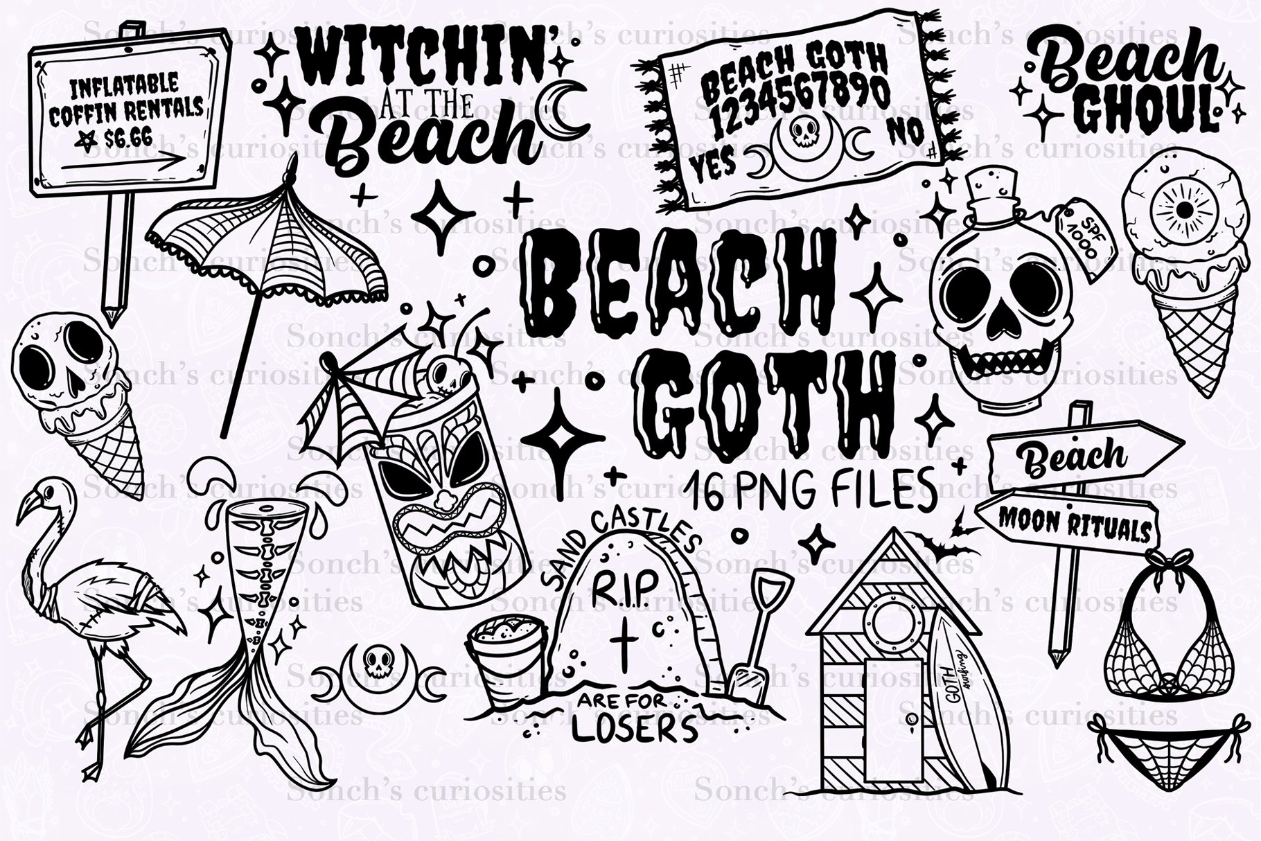 Summer Beach Goth PNG lineart files cover image.