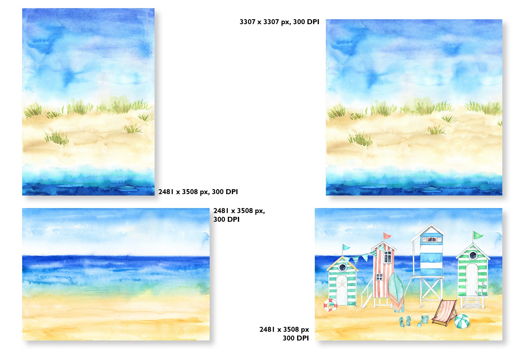Watercolor Beach Huts preview image.
