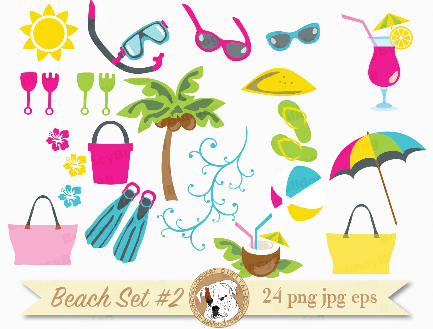 Tropical beach clipart preview image.