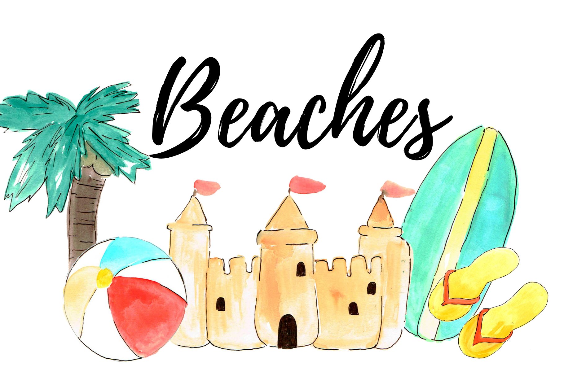 Watercolor Summer Beach Clipart cover image.