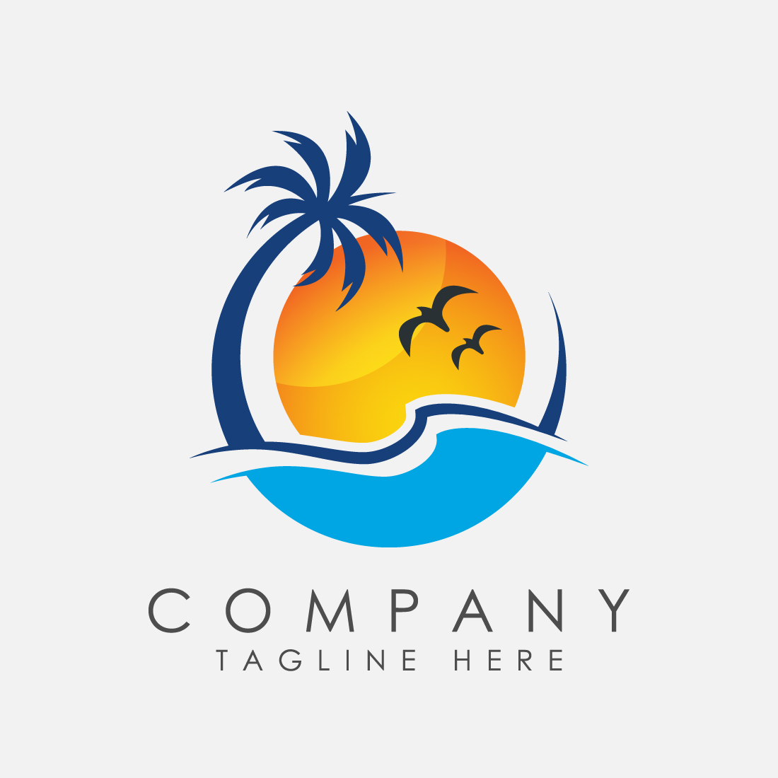 Beach logo design Sun sunset sunrise with beach ocean sea water logo icon preview image.