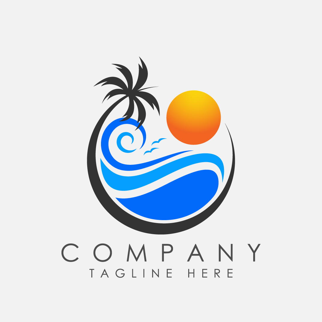 Beach logo design Sun sunset sunrise with beach ocean sea water logo icon preview image.