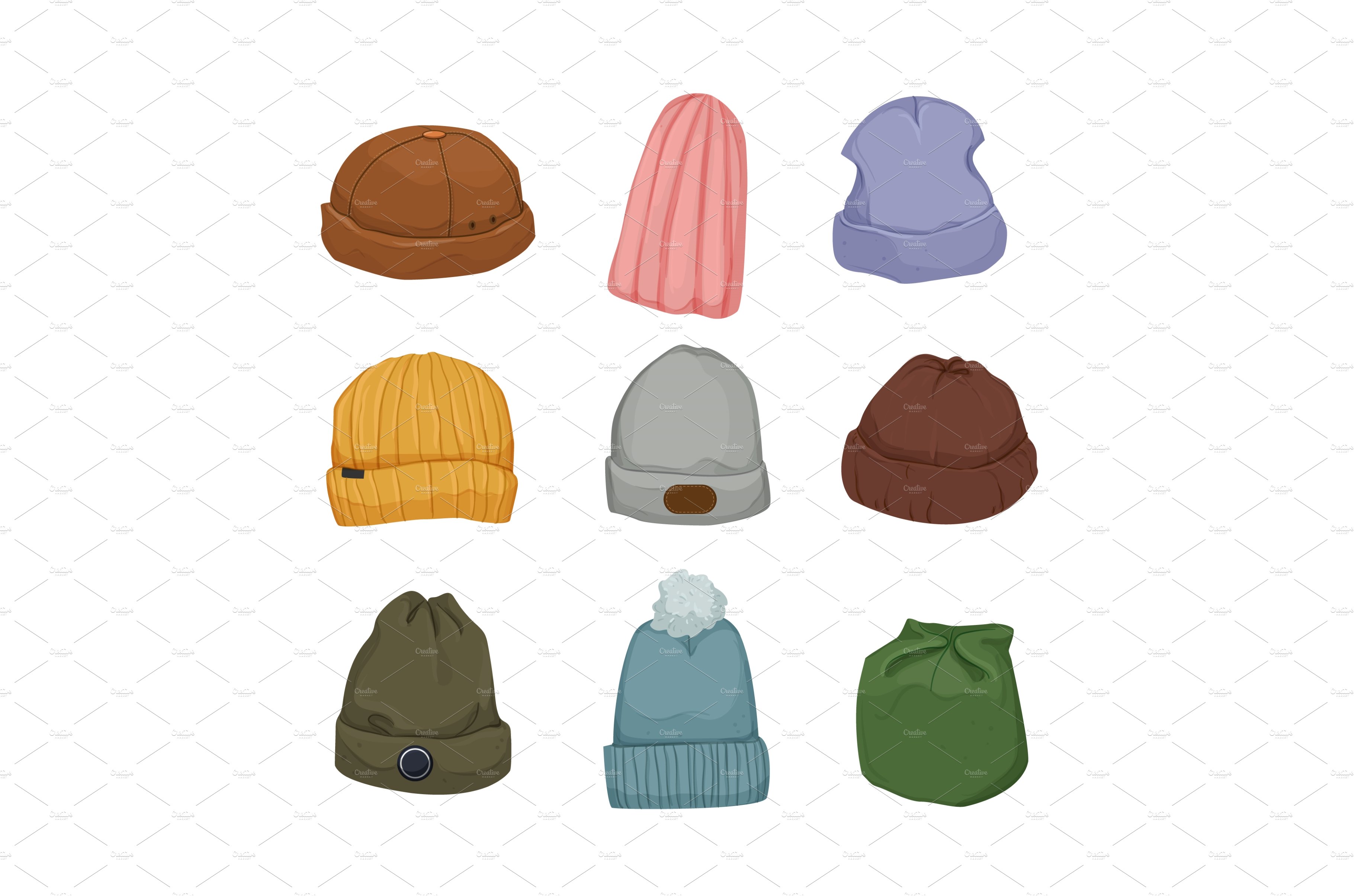 beanie hat cap cartoon icons set cover image.