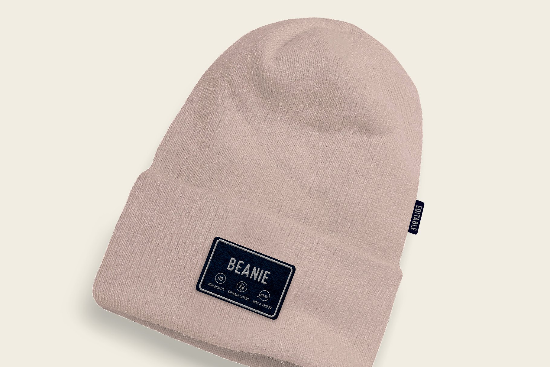 beanie mockup branding apparel fashion winter wear mock up easy editable design tag label patch hat snow woollen pink 965