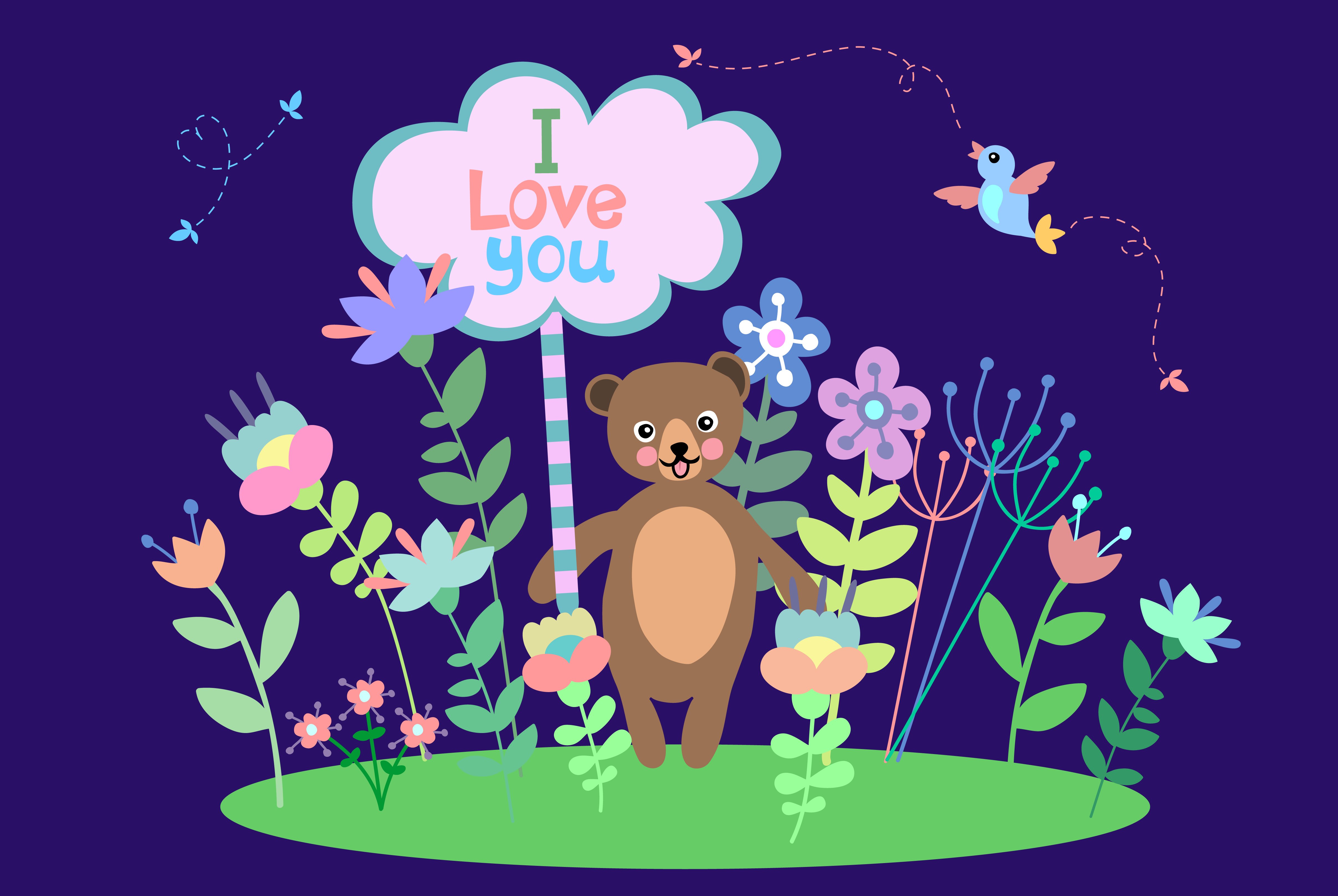 Animals with flowers illustrations preview image.