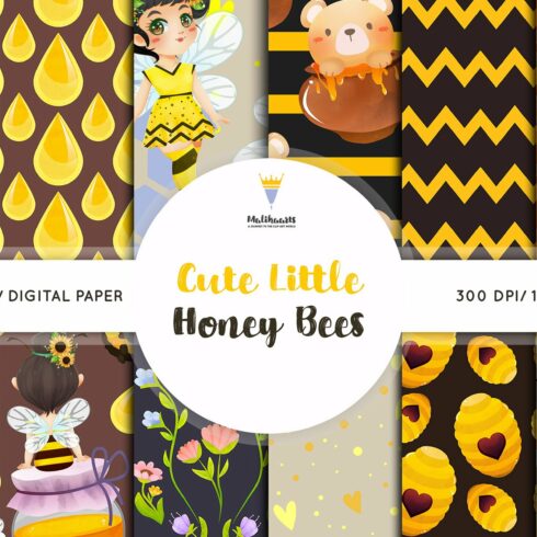 honey bees seamless pattern cover image.