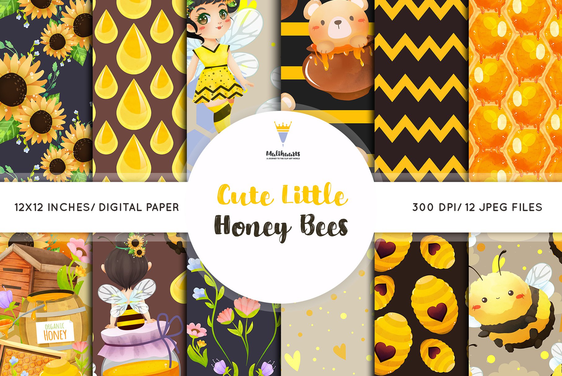 honey bees seamless pattern cover image.