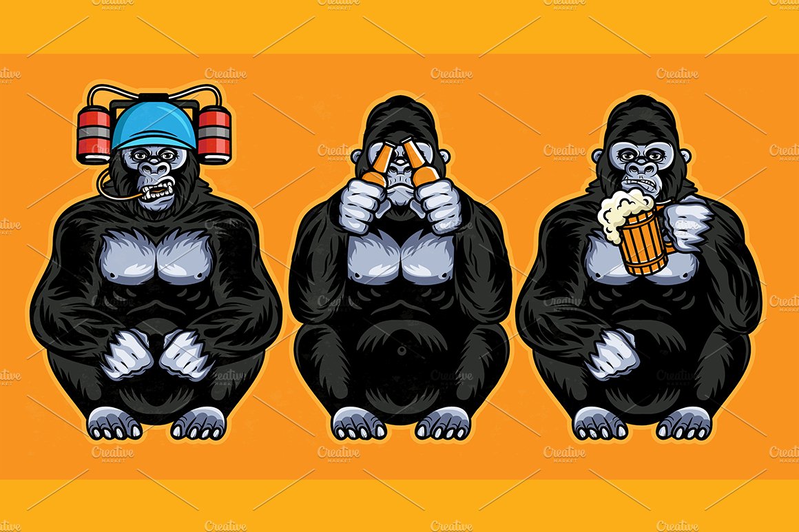 Beer Label With Three Wise Gorillas preview image.