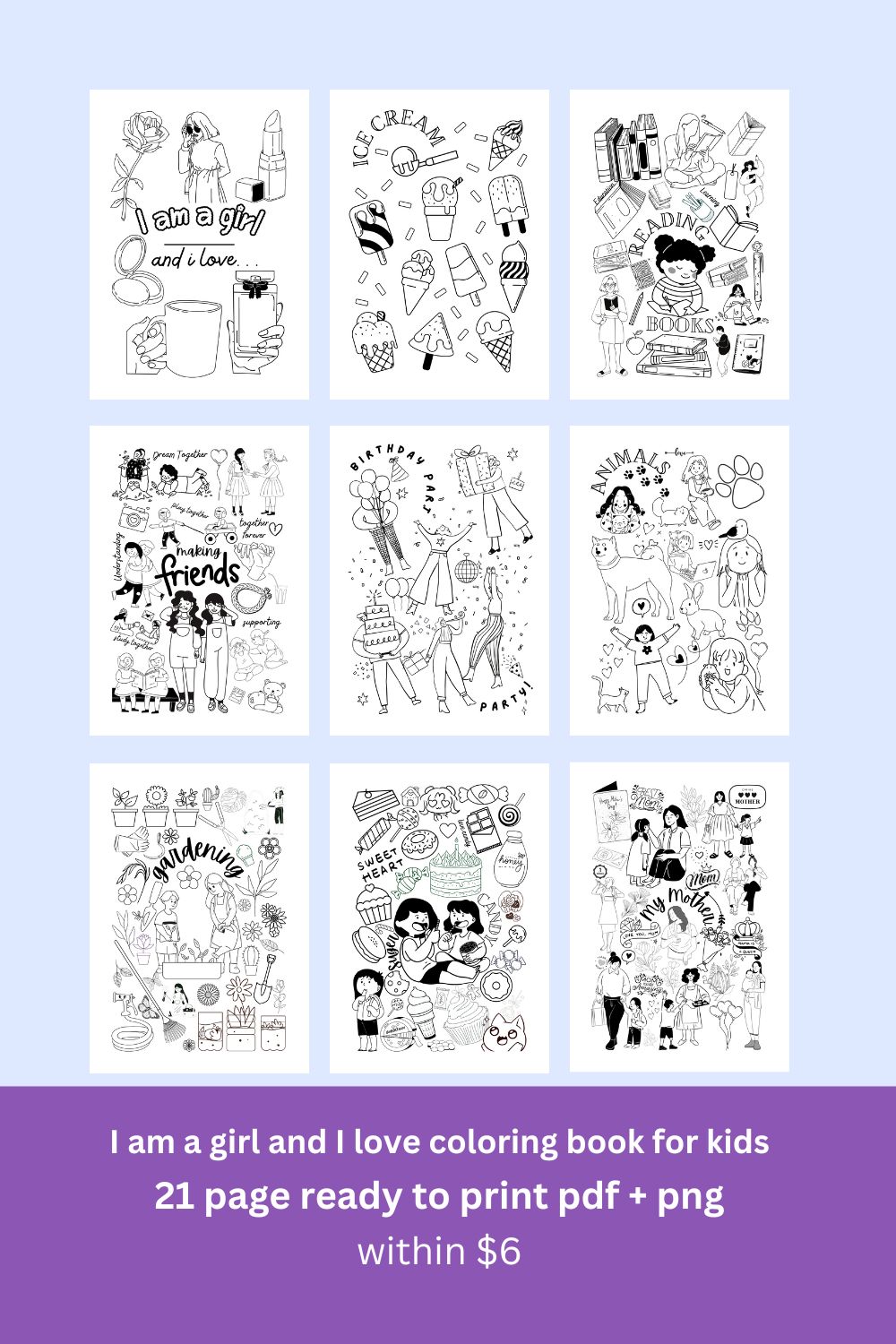 Coloring pages for girls pinterest preview image.
