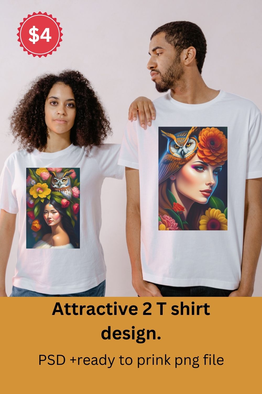 Vector file T shirt design fantasy women with owl pinterest preview image.