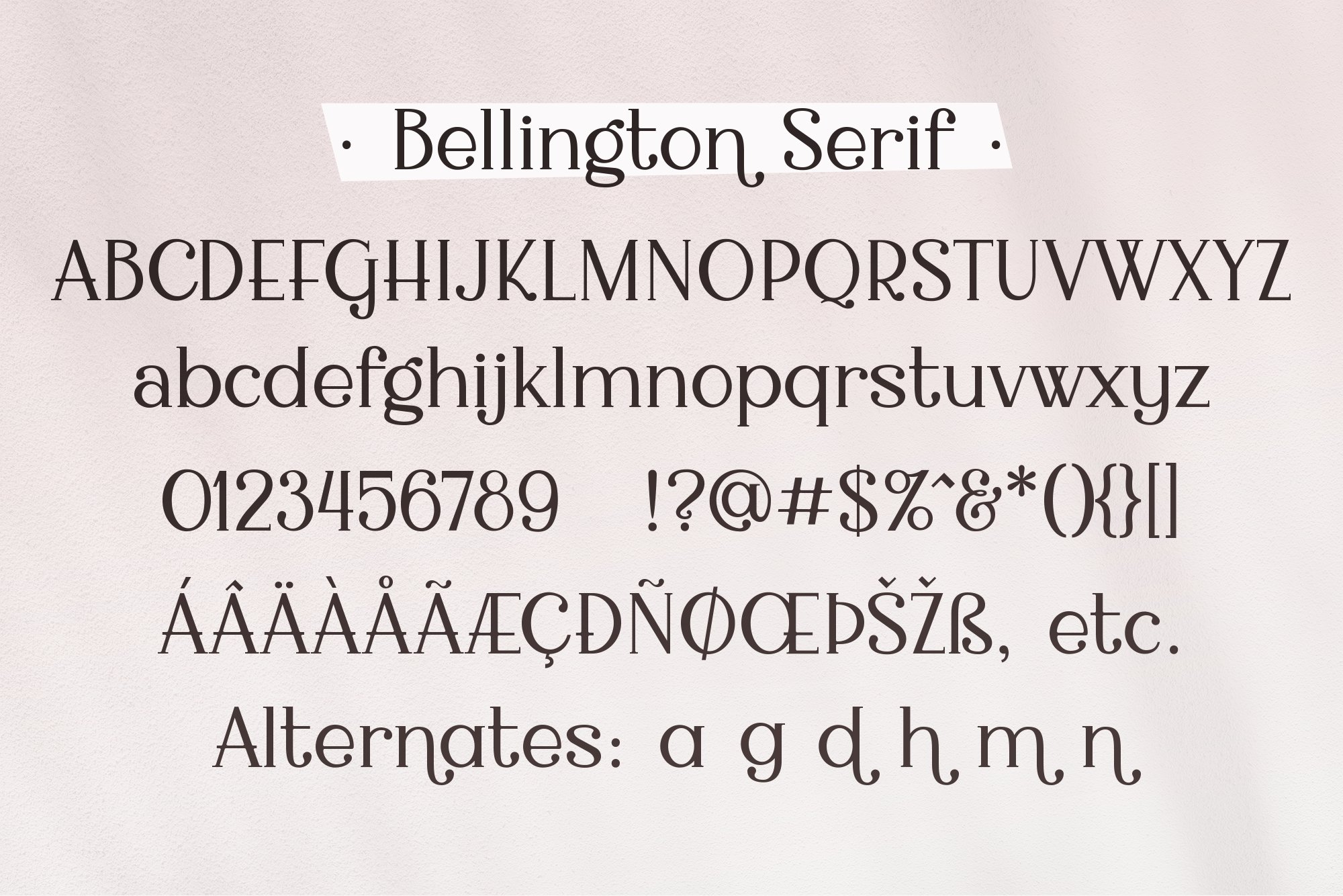 Bellington, a charming serif font preview image.