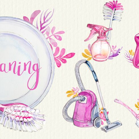 Watercolor Cleaning Clipart Set cover image.