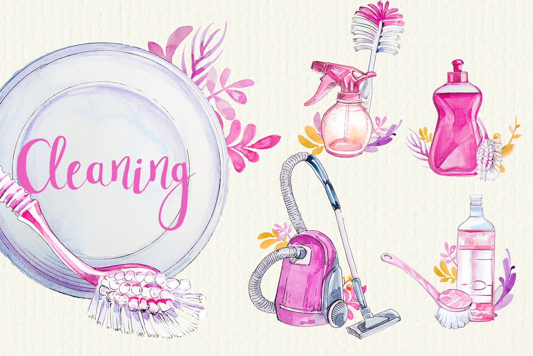 Watercolor Cleaning Clipart Set cover image.