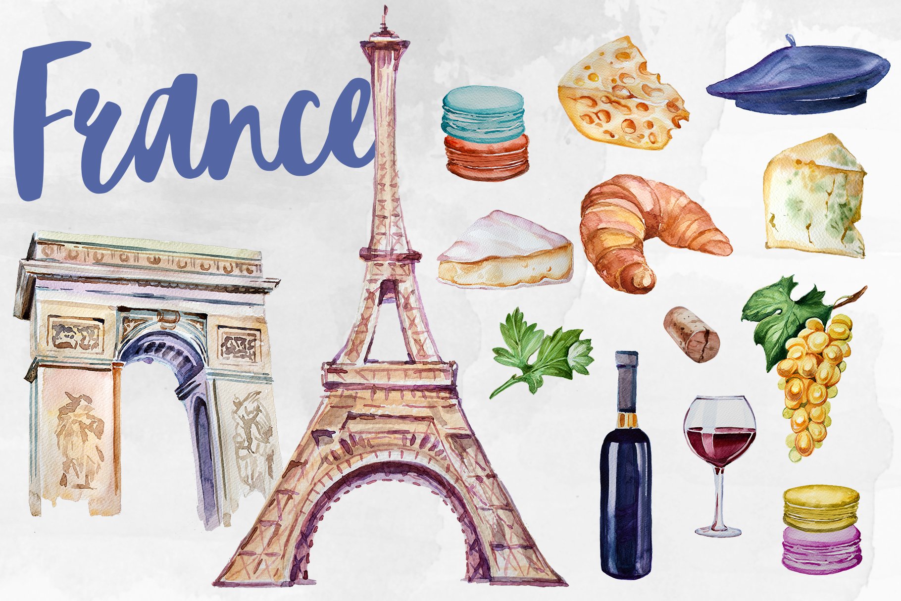 Watercolor France Clipart Set cover image.