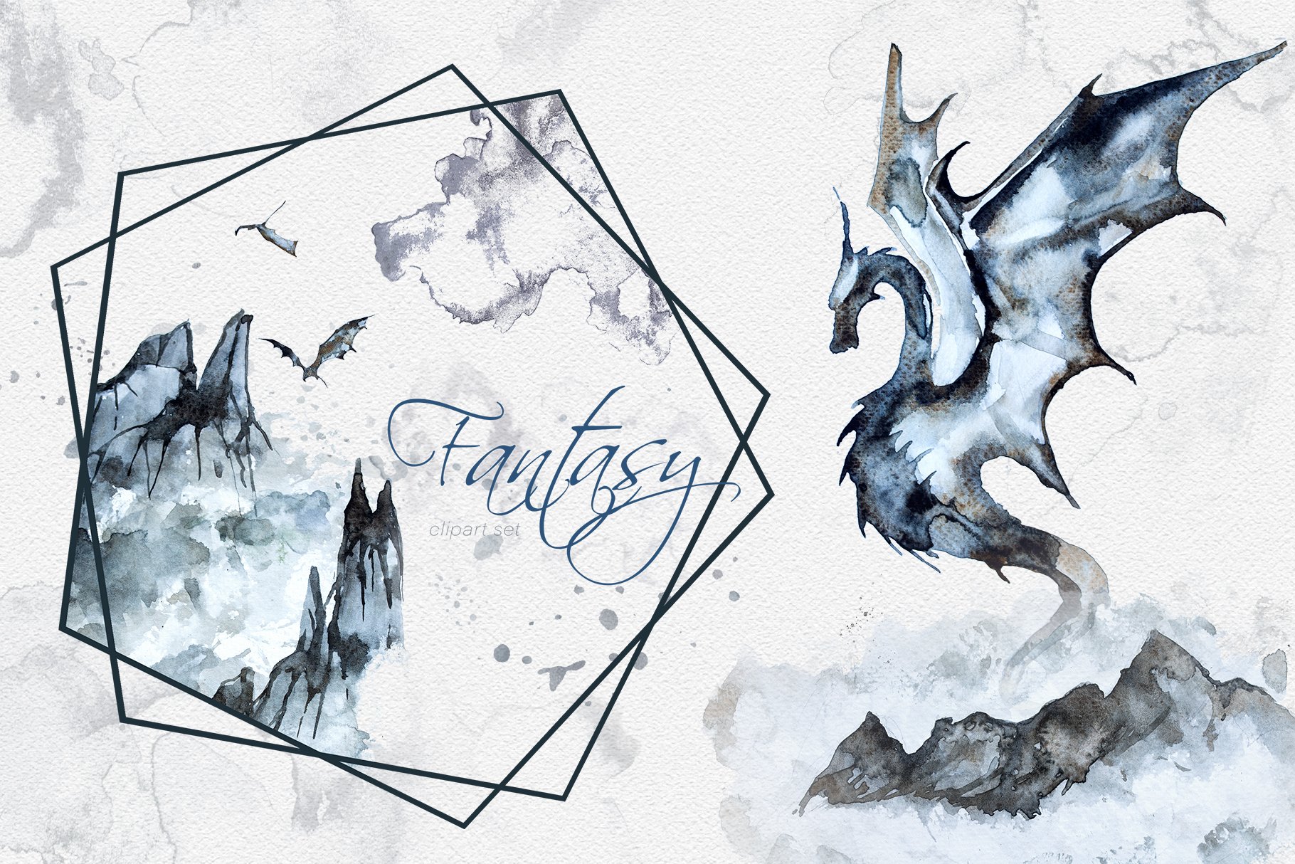 Watercolor Fantasy Clipart Set cover image.