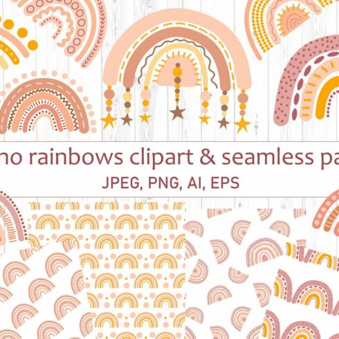Boho Rainbow Clipart & Patterns cover image.