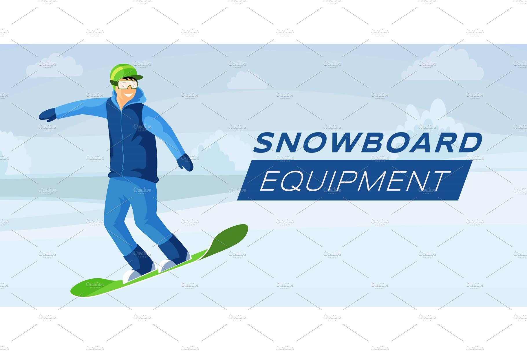 Snowboard equipment flat color cover image.