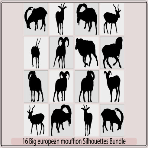 Big european moufflon silhouette bundle,Big european moufflon illustration,Big european moufflon vector, cover image.