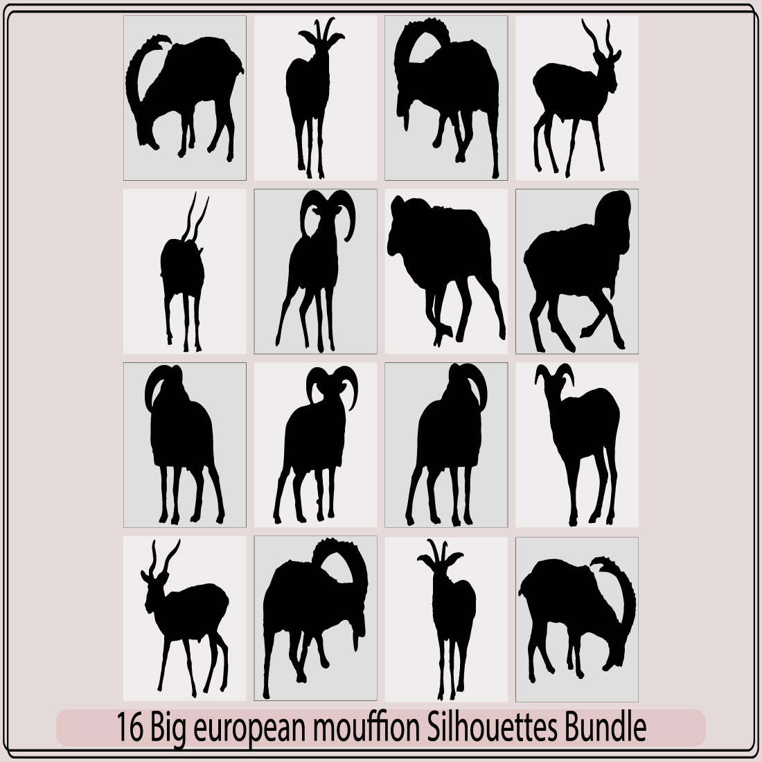 Big european moufflon silhouette bundle,Big european moufflon illustration,Big european moufflon vector, preview image.