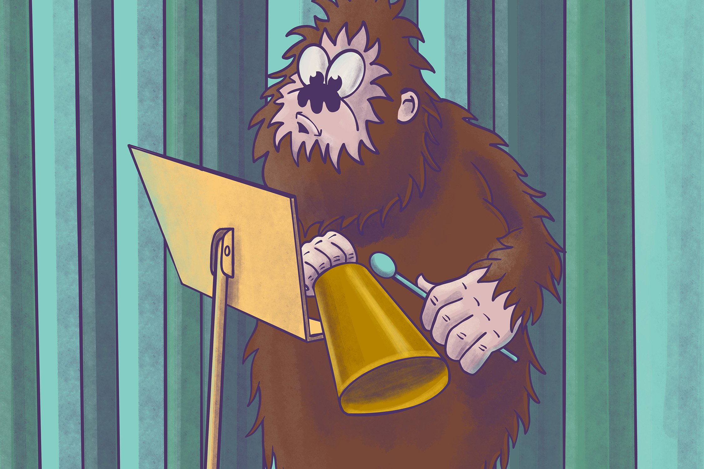 Bigfoot Practicing Cowbell preview image.
