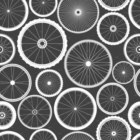 Seamless pattern with bicycle wheels cover image.