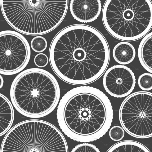 Seamless pattern with bicycle wheels cover image.