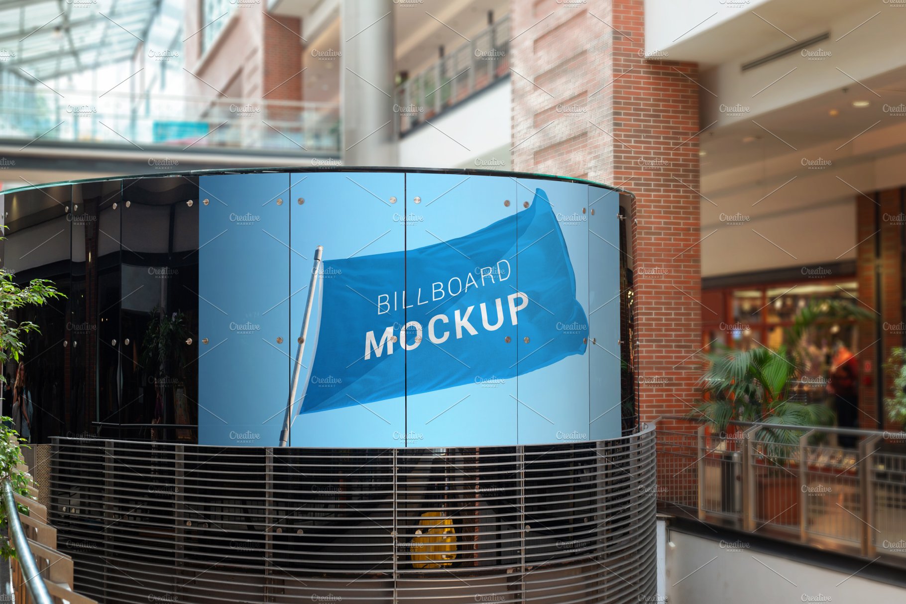 Billboard mockup on glass in mall cover image.