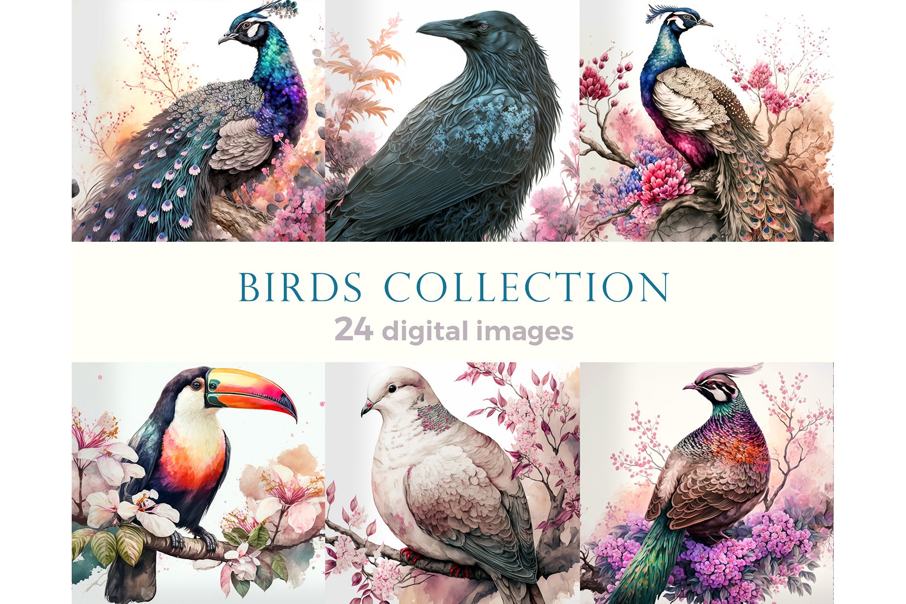 Paintings set of exotic birds cover image.