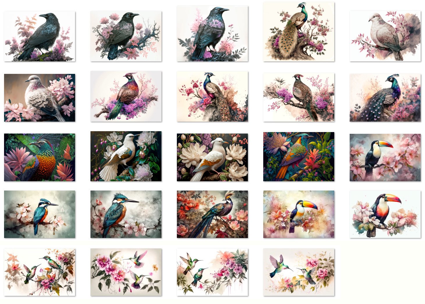 Paintings set of exotic birds preview image.