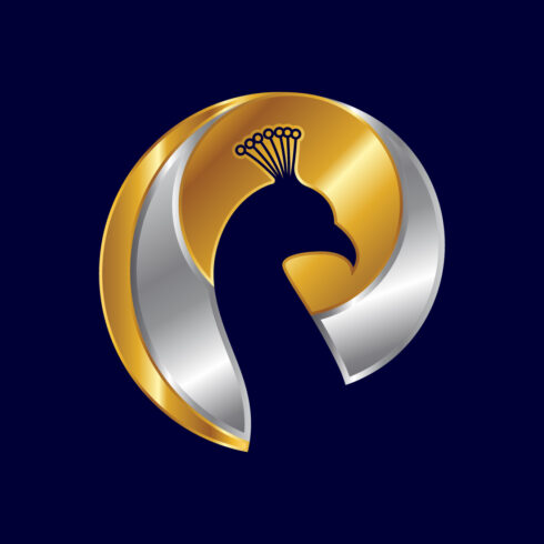 Peacock logo sign symbol in blue circle, Bird logo design vector illustration cover image.