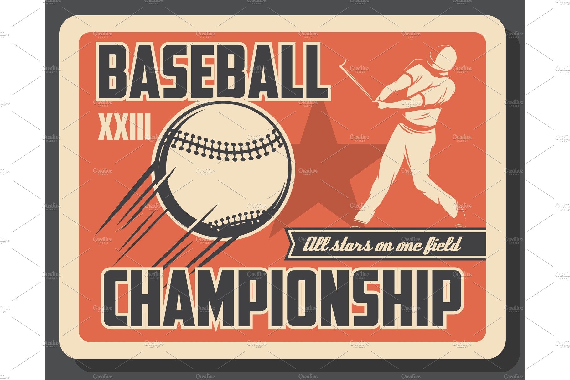 Baseball sport retro invitation cover image.