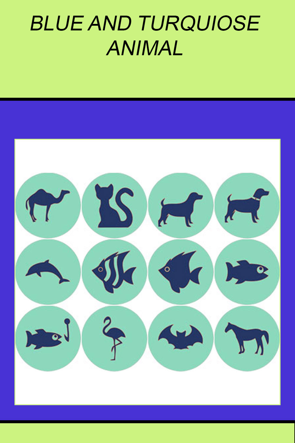 Blue and Turquoise Animal Icons pinterest preview image.