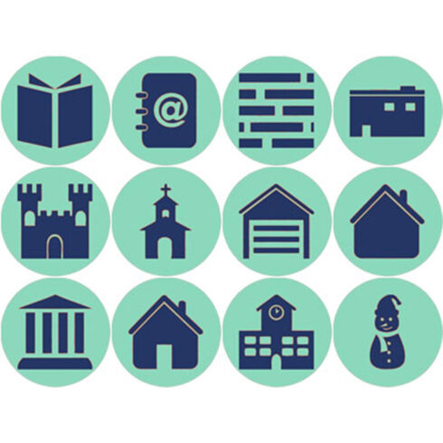 13 Blue and Turquoise building icons! cover image.