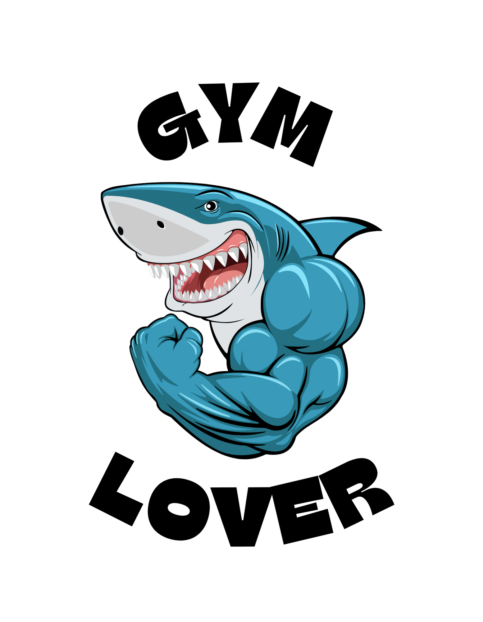 blue illustrated shark gym lover t shirt 344