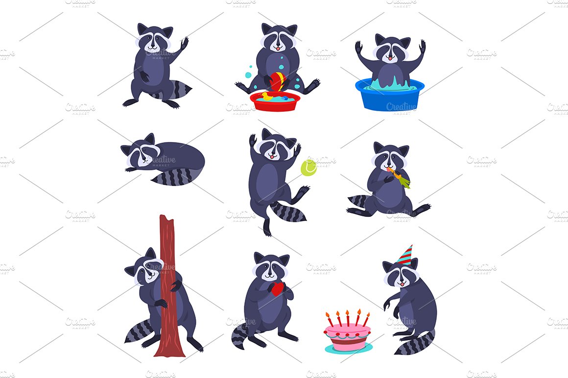 Characters Funny Raccoon  Set. cover image.