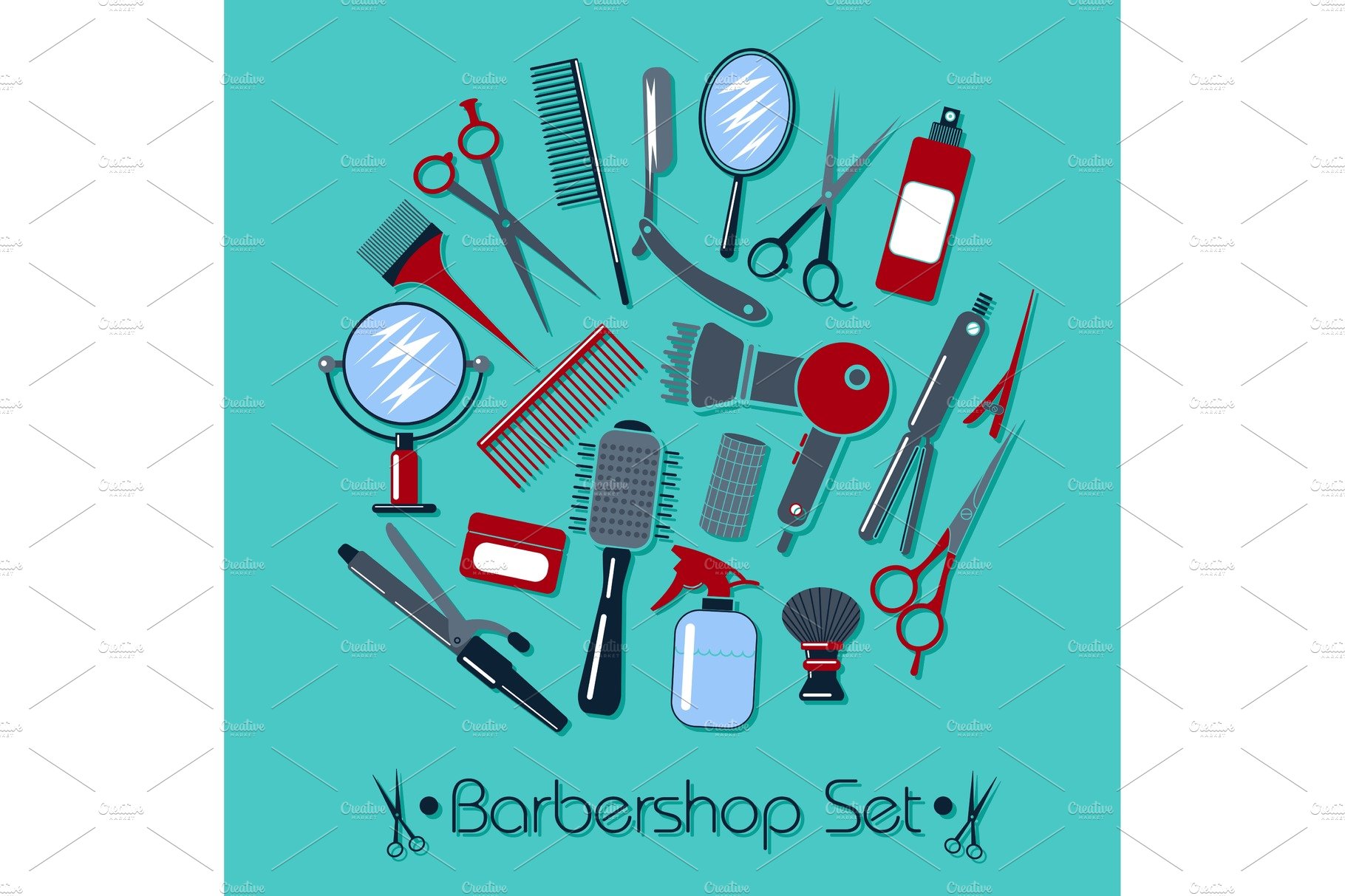 Barber And Hairdresser Tools Set Masterbundles