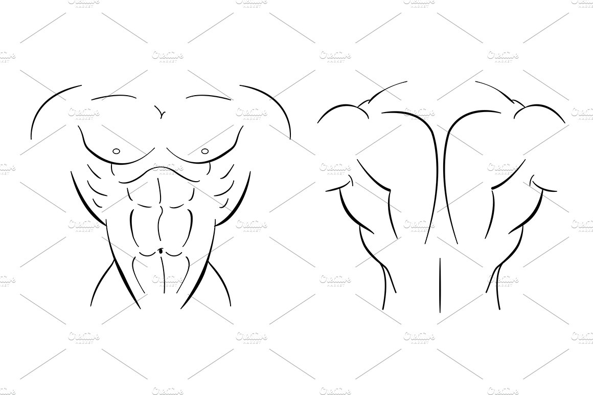 Bodybuilder torso. Vector cover image.