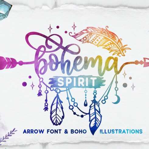 Bohema Spirit font and illustrations cover image.