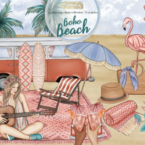 Boho beach - summer clipart set cover image.