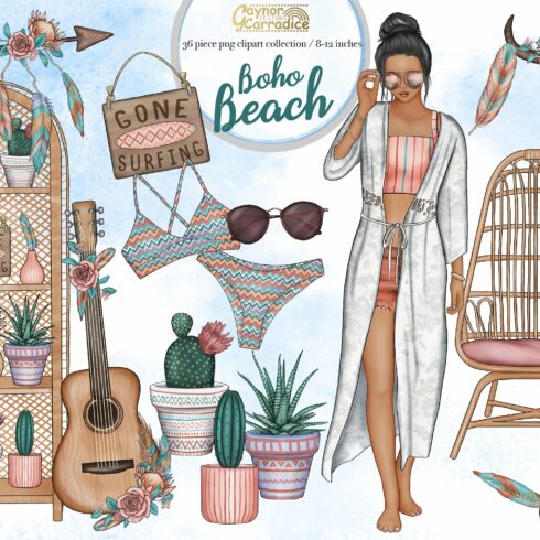 Boho Beach - summer clipart set cover image.