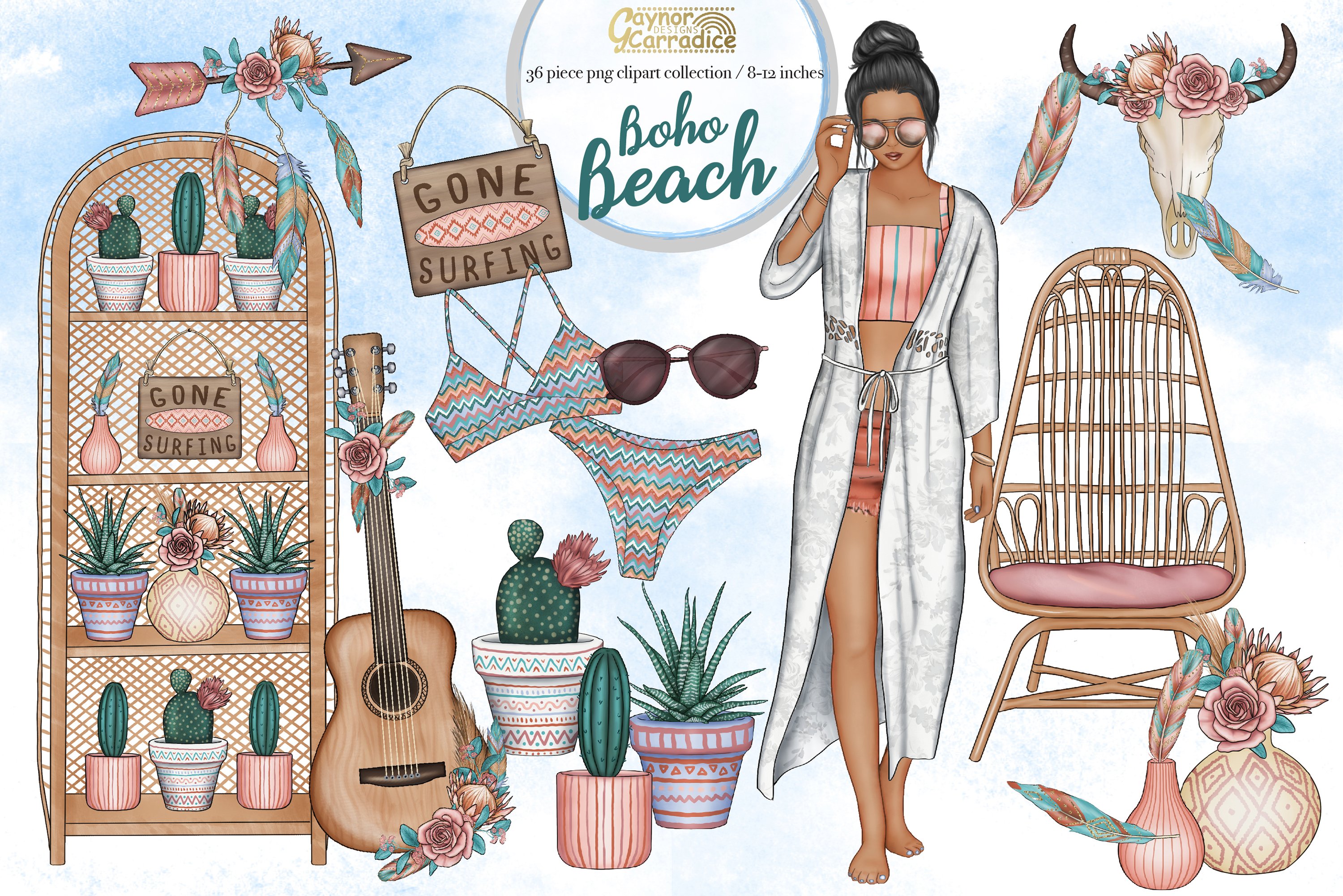 Boho Beach - summer clipart set cover image.