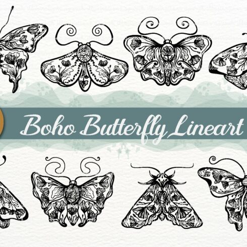 Boho Butterfly Moth Insect Lineart cover image.