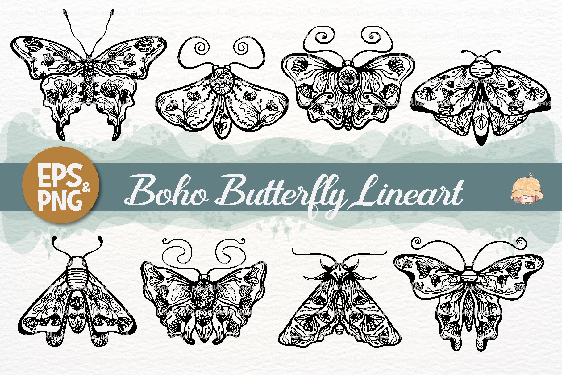 Boho Butterfly Moth Insect Lineart cover image.