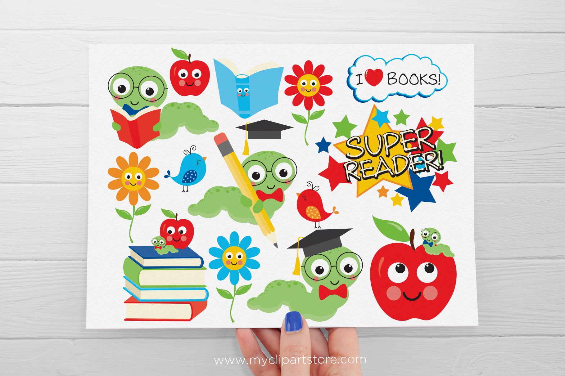 Little Book Worm Clipart + SVG preview image.