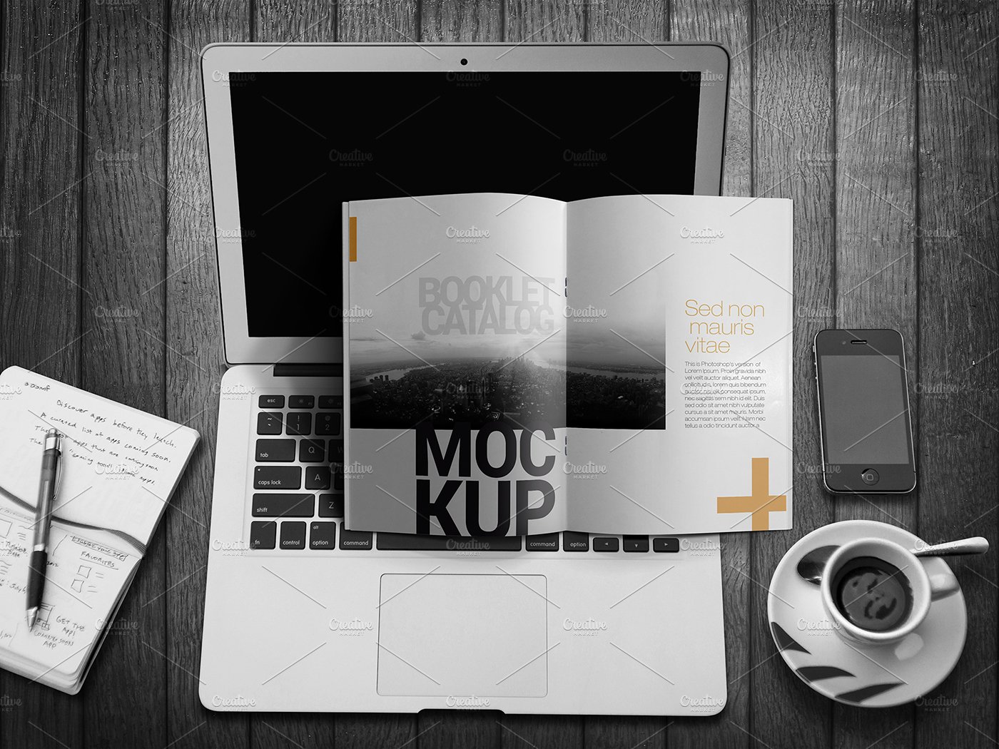 booklet mockup 16 with laptop 740